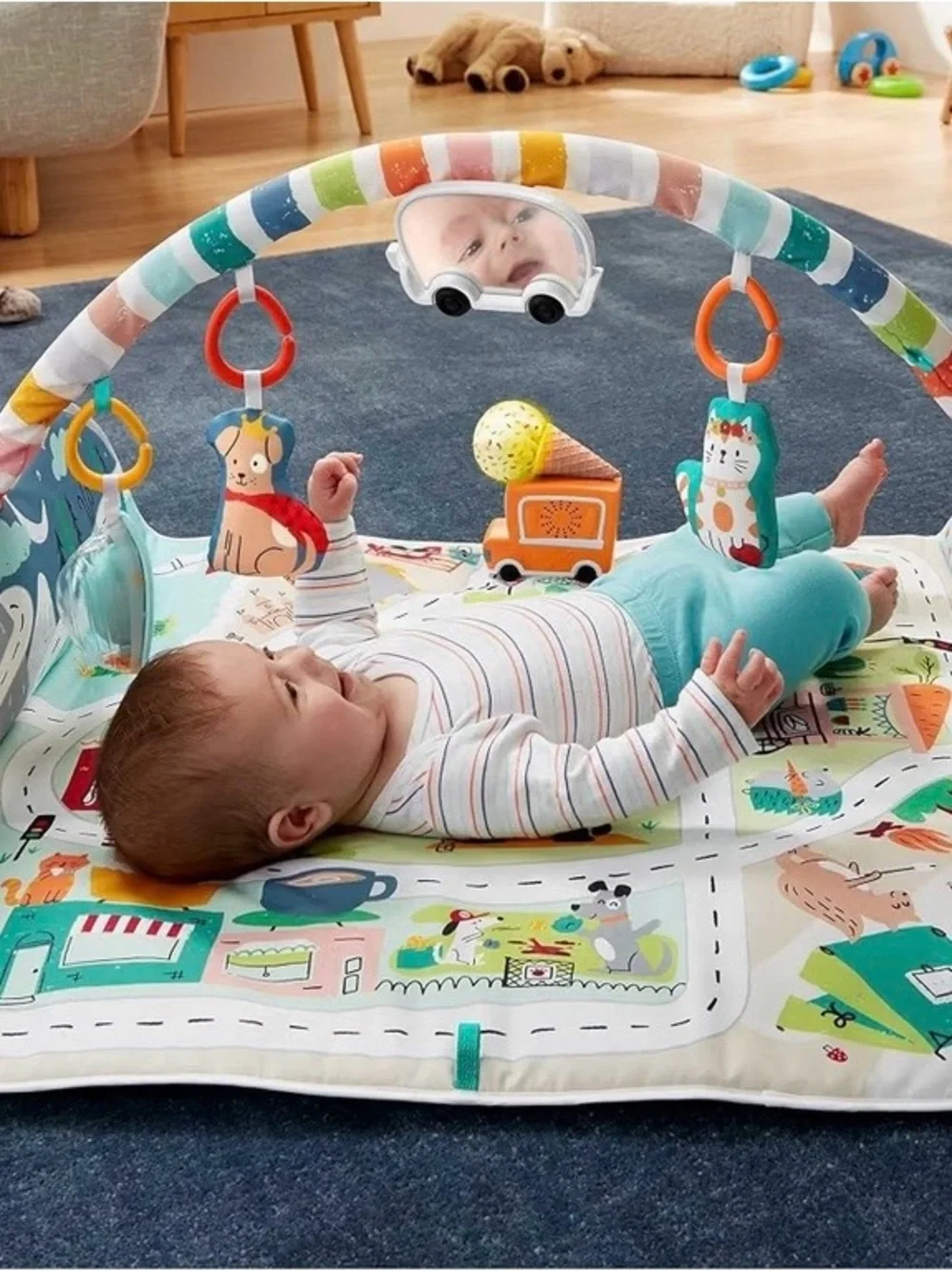 Fisher-Price White and Multicolor Jumbo Play Mat Activity Gym